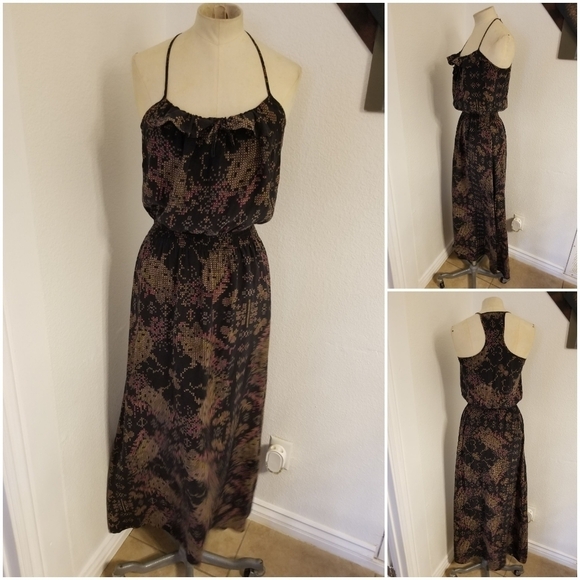 Parker Sz S 100%Silk Maxi Tank Dress Racer Back Whimsygoth Milkmaid Dark fairy - Picture 2 of 8